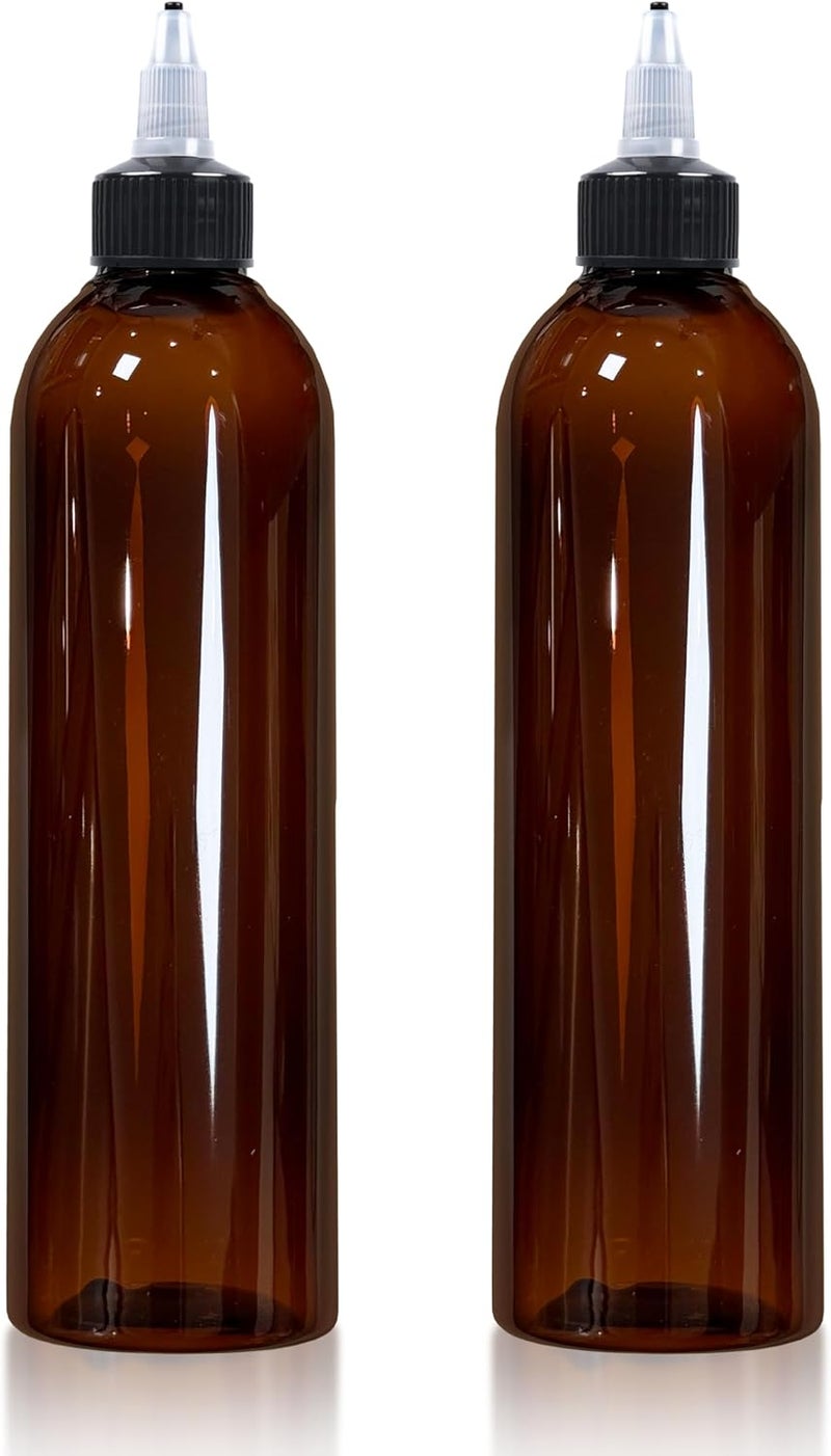 EOSAU 2 Pcs 8oz Amber Plastic Squeeze Bottles with Twist Top Cap, 250ml Clear Dispensing Bottles, Empty Squirt Bottle for Liquids, Sauces, Arts, Crafts, Travel - Image 1